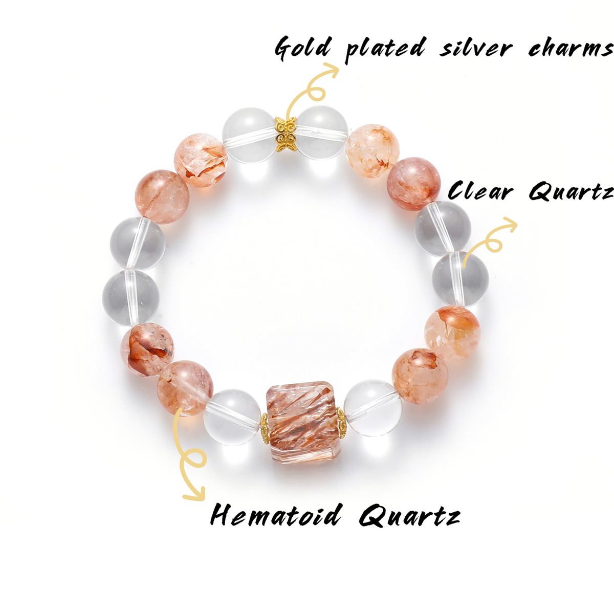 Orange-Red Hematoid Quartz & White Quartz Bracelet — product image 3