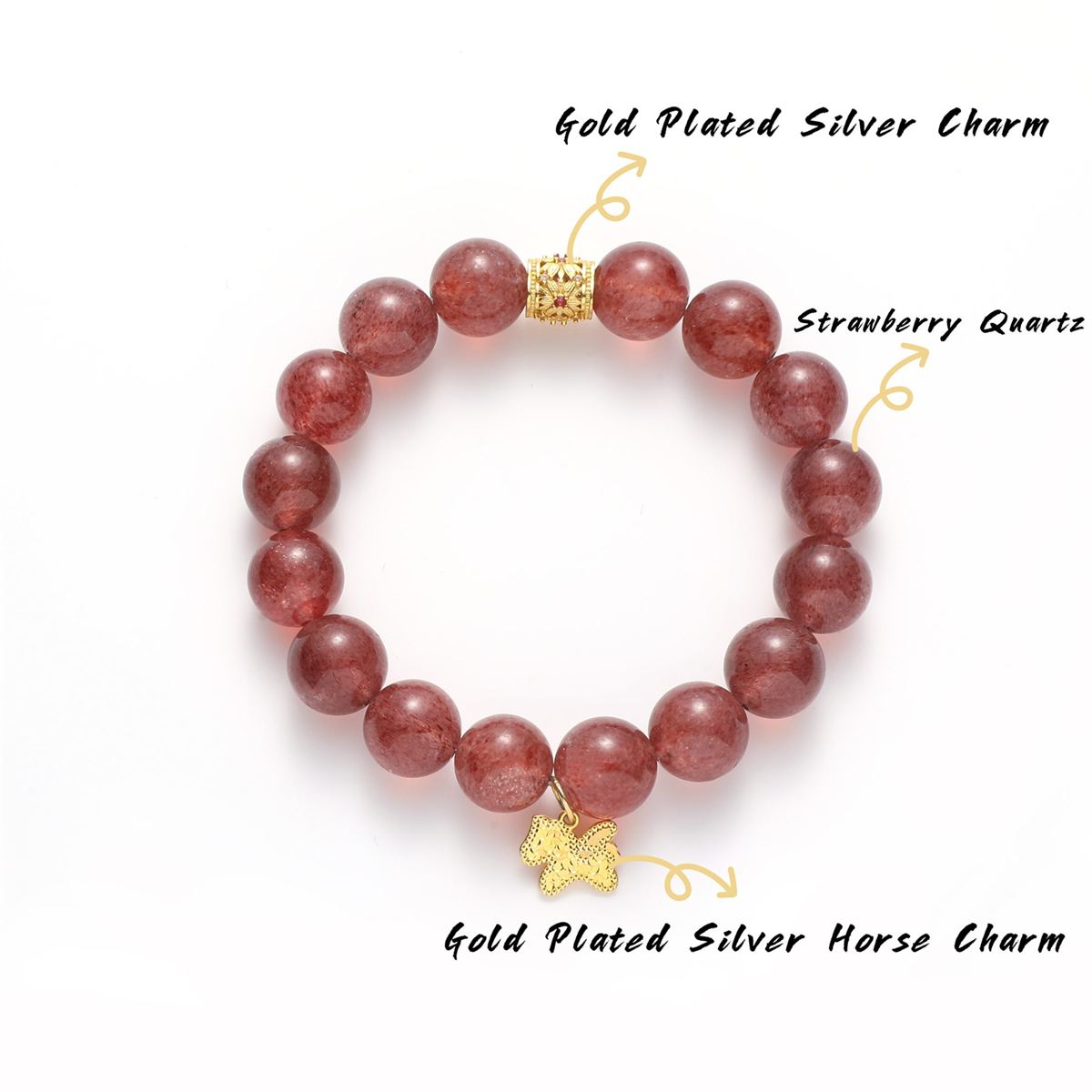 Strawberry Quartz Bracelet with Horse Charm – Year of the Horse 2026 Limited Edition — product image 3