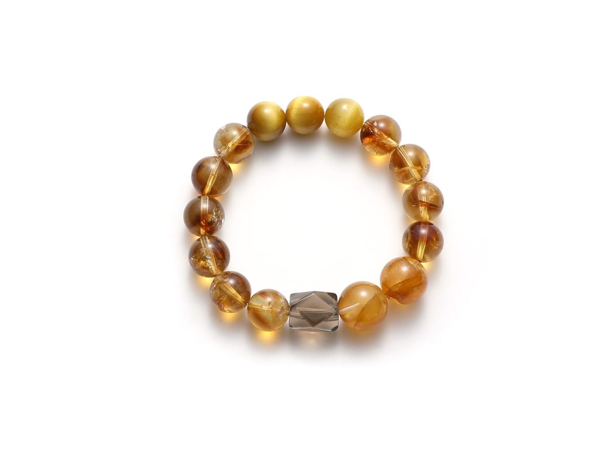 Golden Tiger’s Eye, Yellow Hematoid & Yellow Citrine Bracelet with Free-Form Smoky Quartz — product image 1