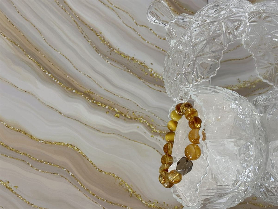 Golden Tiger’s Eye, Yellow Hematoid & Yellow Citrine Bracelet with Free-Form Smoky Quartz — product image 2