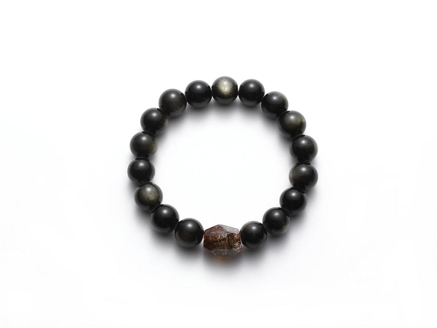 Natural Black Obsidian Bracelet with Raw Black Gold Super Seven Crystal — product image 2
