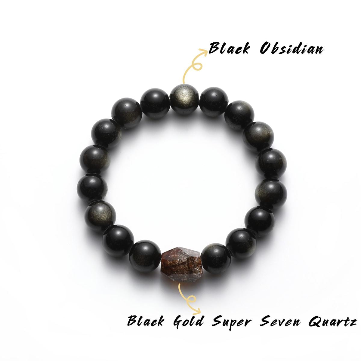 Natural Black Obsidian Bracelet with Raw Black Gold Super Seven Crystal — product image 3
