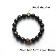 Natural Black Obsidian Bracelet with Raw Black Gold Super Seven Crystal — product image 3