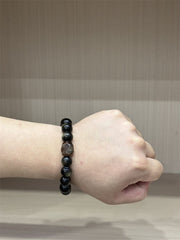 Natural Black Obsidian Bracelet with Raw Black Gold Super Seven Crystal — product image 4