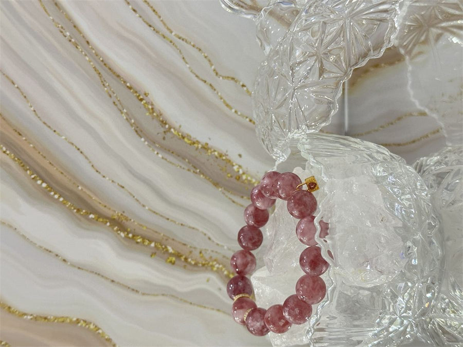 Natural Pink Amethyst Bracelet with Heart-Inset Lock Pendant — product image 1