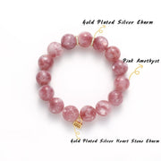 Natural Pink Amethyst Bracelet with Heart-Inset Lock Pendant — product image 3