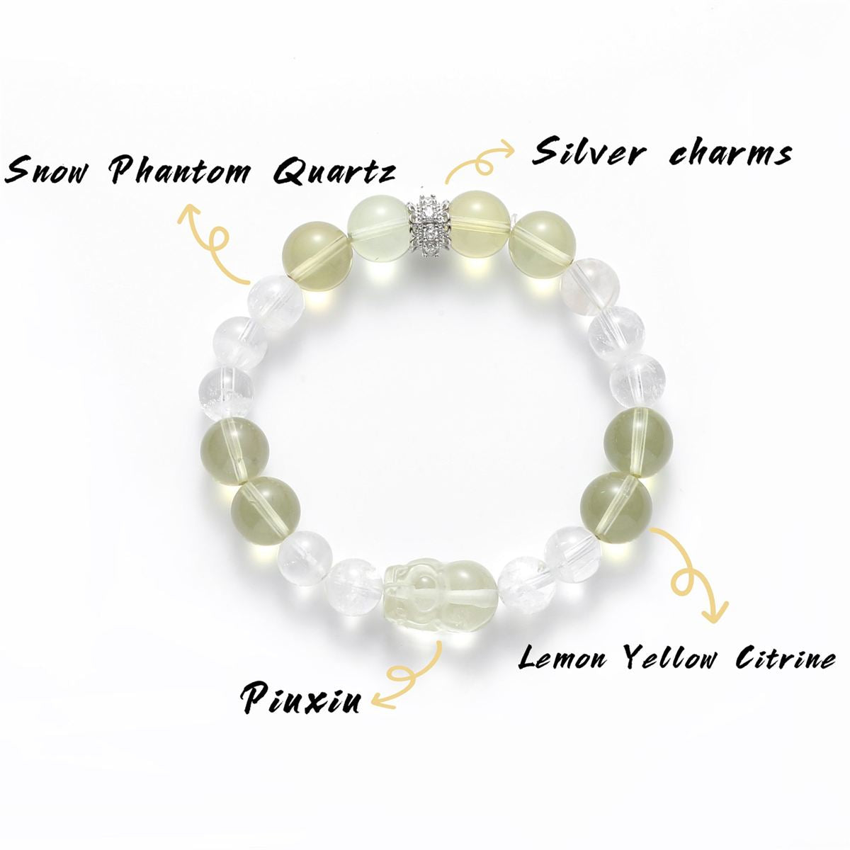 Natural Snow Phantom & Lemon Quartz Bracelet with Pixiu Crystal — product image 4