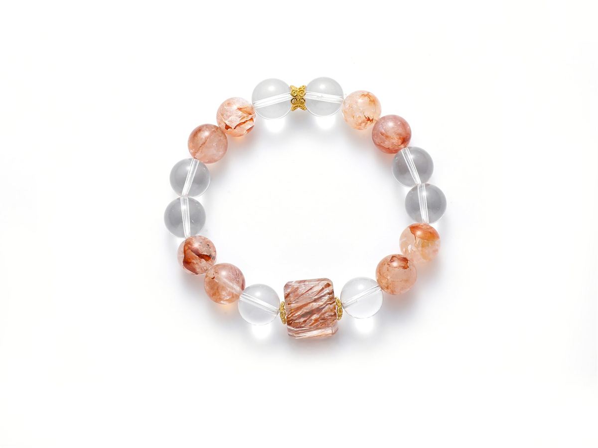 Orange-Red Hematoid Quartz & White Quartz Bracelet — product image 2