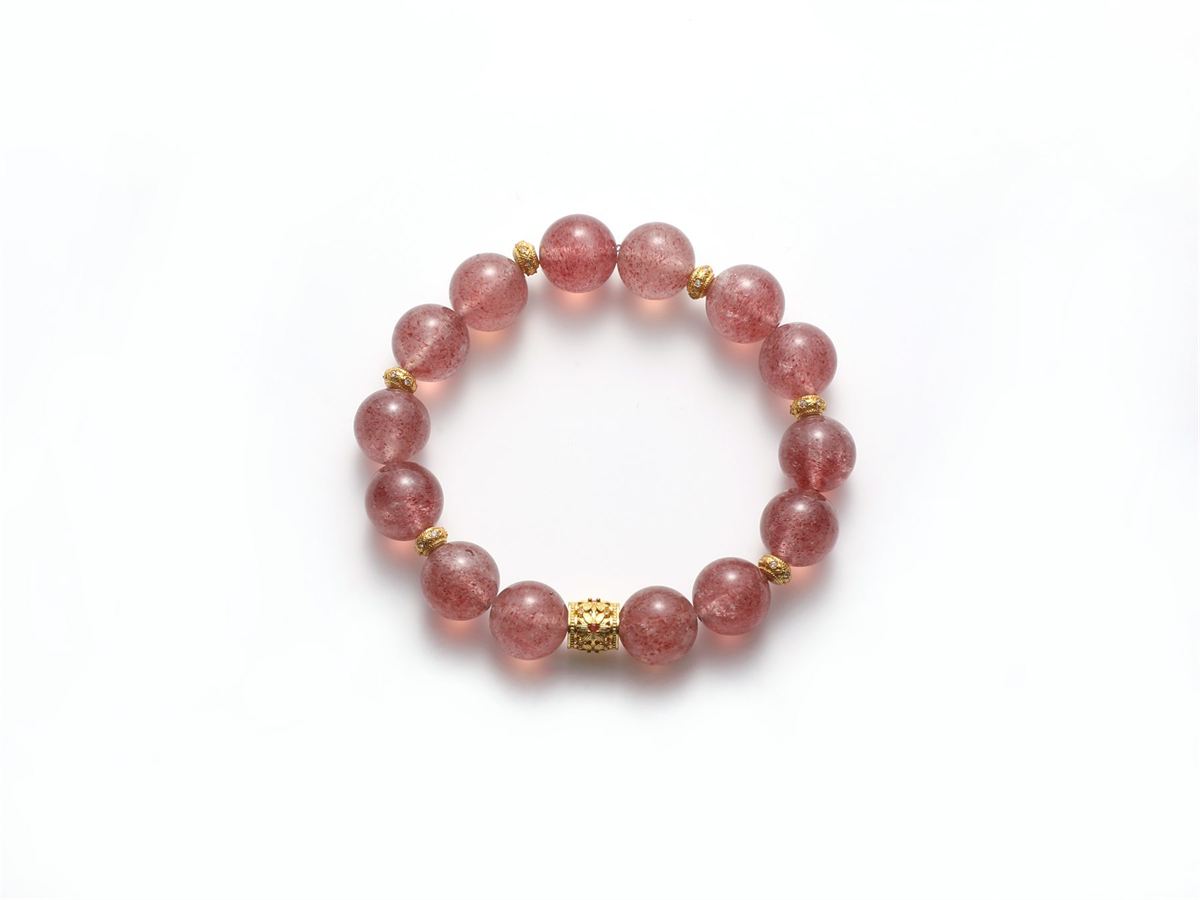 Strawberry Quartz Bracelet with Silver & Zirconia Spacer Charms — product image 2
