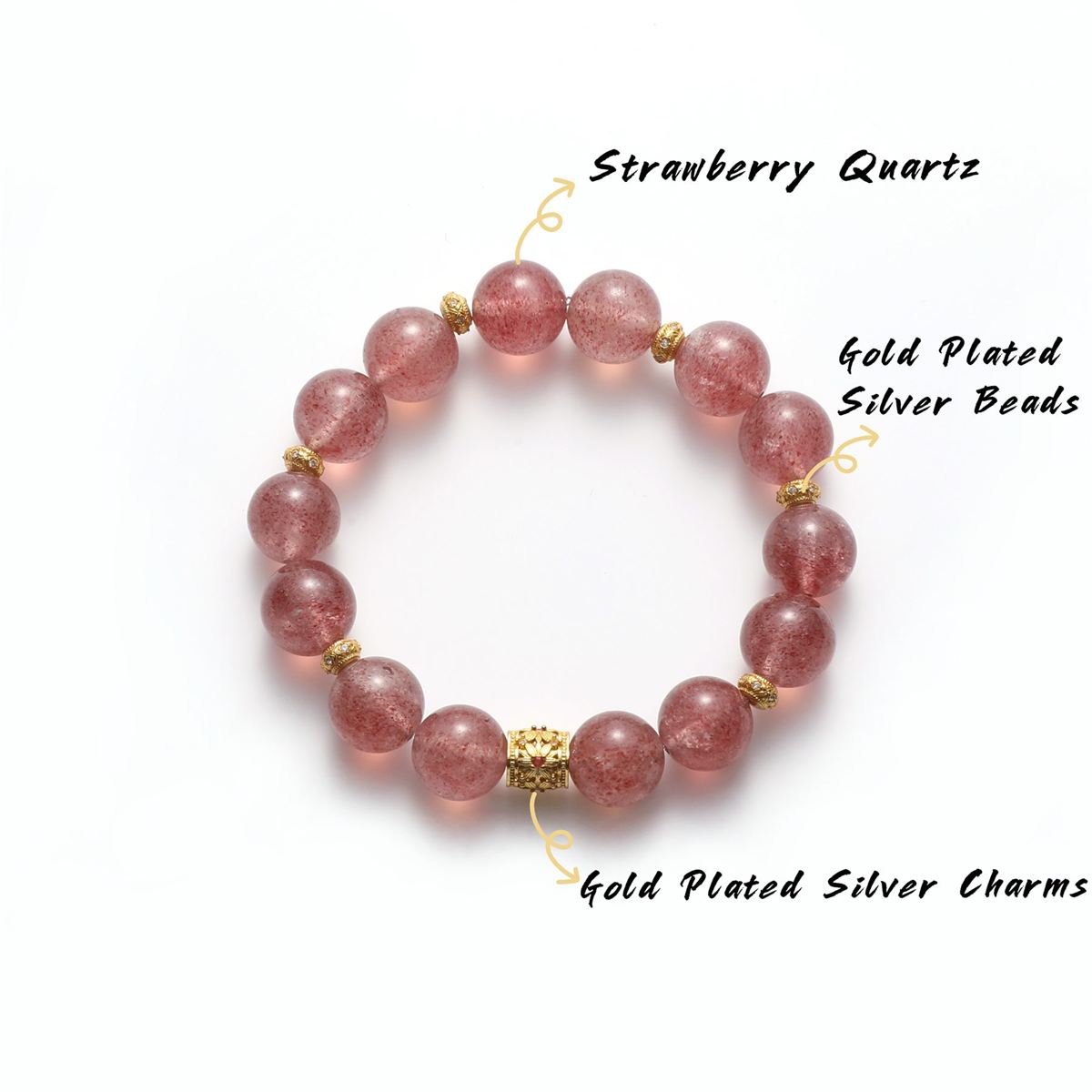 Strawberry Quartz Bracelet with Silver & Zirconia Spacer Charms — product image 3