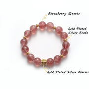 Strawberry Quartz Bracelet with Silver & Zirconia Spacer Charms — product image 3