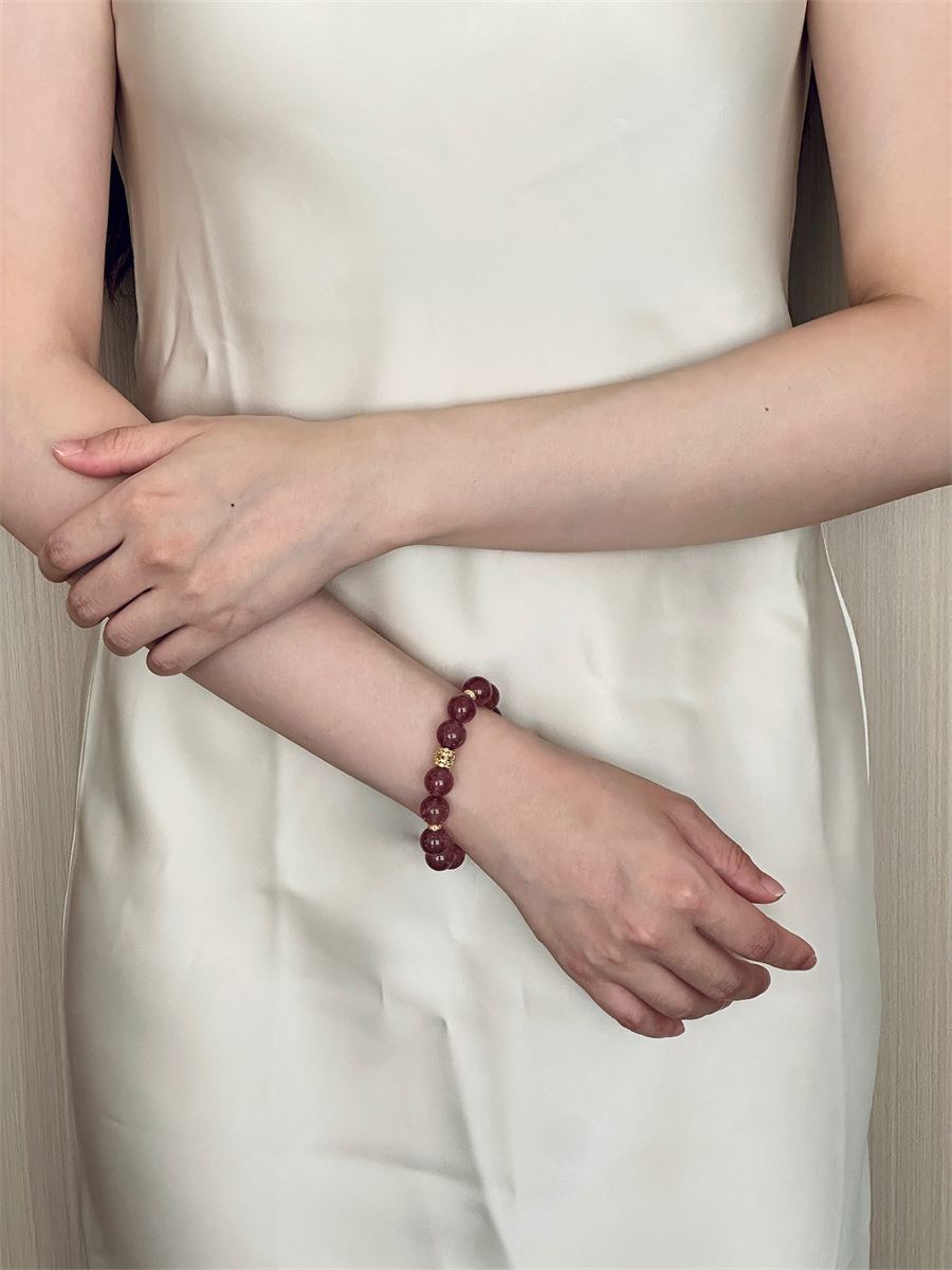 Strawberry Quartz Bracelet with Silver & Zirconia Spacer Charms — product image 4
